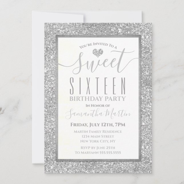 Invitation Anniversaire argenté de coeur de parties (Devant)