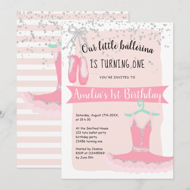 Invitation Anniversaire argenté de la ballerine chic1st de (Devant / Derrière)