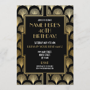 Invitation Anniversaire Art déco des années 1920 Gatsby Party