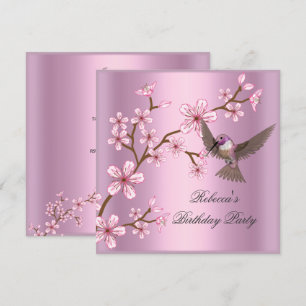 Invitation Anniversaire Asiatique Fleurs rose Fleur Oiseau