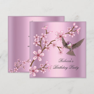 Invitation Anniversaire Asiatique Fleurs rose Fleur Oiseau
