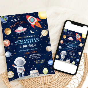 Invitation Anniversaire Astronaute Galaxie Fusée Espace
