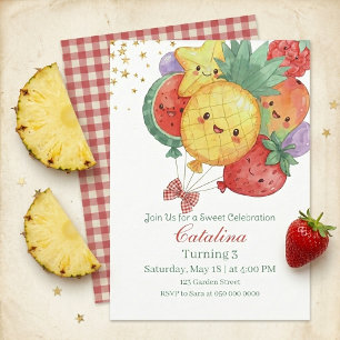 Invitation Anniversaire aux Fruits Sucrés   Fête Tropicale po