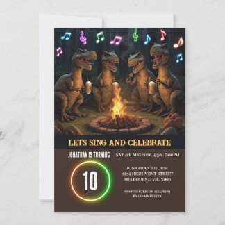 Invitation Anniversaire avec des dinosaures chantant autour d