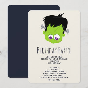 Invitation Anniversaire avec visage de monstre de Frankenstei