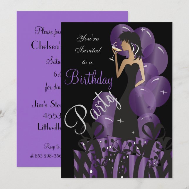 Invitation Anniversaire | Bachelorette Cocktail Fête de Fille (Devant / Derrière)