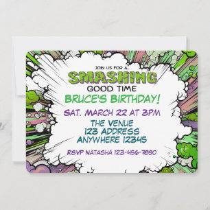 Invitation Anniversaire Bande Dessinée Vert Violet Éclatant