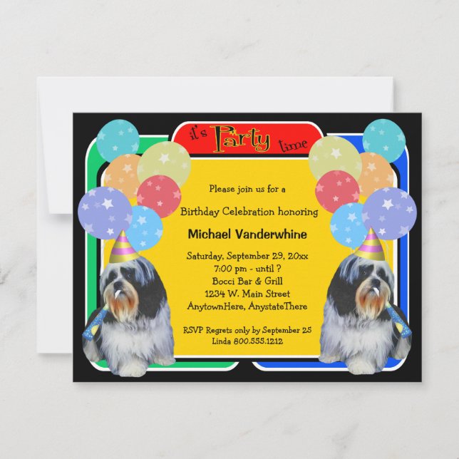 Invitation Anniversaire Barker de Shih Tzu (Devant)