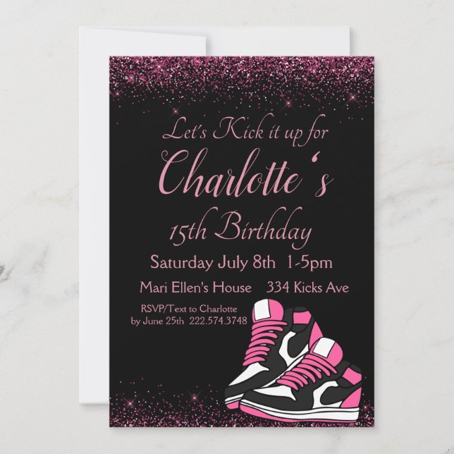 Invitation Anniversaire basket, Parties scintillant rose (Devant)
