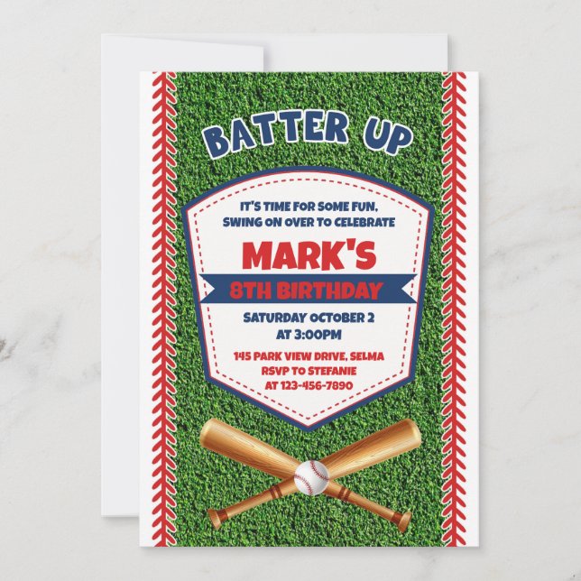 Invitation Anniversaire Batup Baseball (Devant)