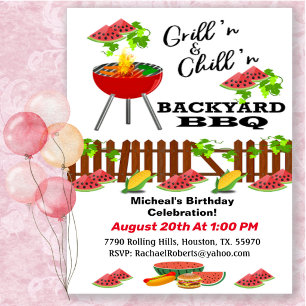 Invitation anniversaire BBQ arrière-cour Grillin &
