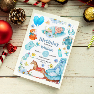 Invitation anniversaire bébé bleu adorable