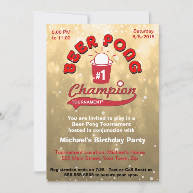 Invitation Anniversaire Bière Pong (Devant)