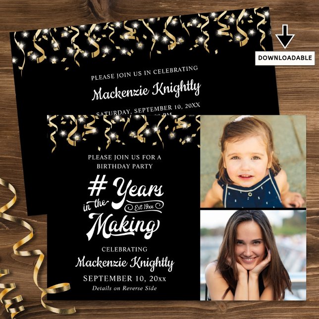 Invitation Anniversaire Black Gold ANNÉES DANS LE MAKING 2 Ph (Créateur téléchargé)