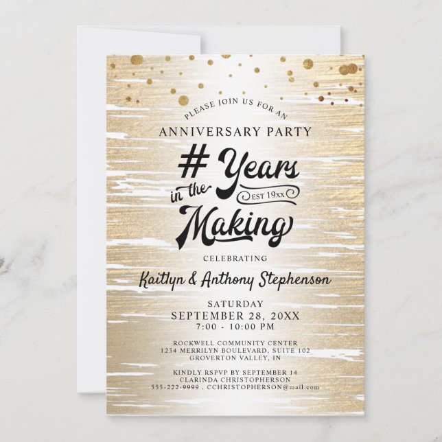 Invitation Anniversaire Black Gold # DES ANNÉES DE TRAVAIL (Devant)