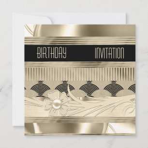 Invitation Anniversaire Black Light Gold Art Déco