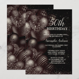 Invitation Anniversaire Black Parties scintillant Ballons Fêt