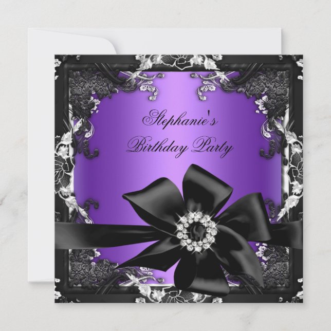 Invitation Anniversaire Black Purple Silver Jewel Image (Devant)