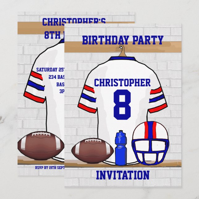 Invitation Anniversaire blanc personnalisé du Jersey du (Devant / Derrière)