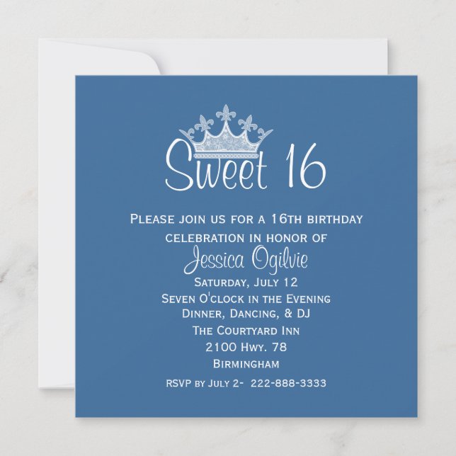 Invitation Anniversaire bleu et blanc de couronne élégante du (Devant)