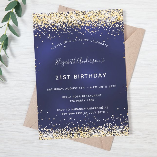 Invitation anniversaire bleu marine (Créateur téléchargé)