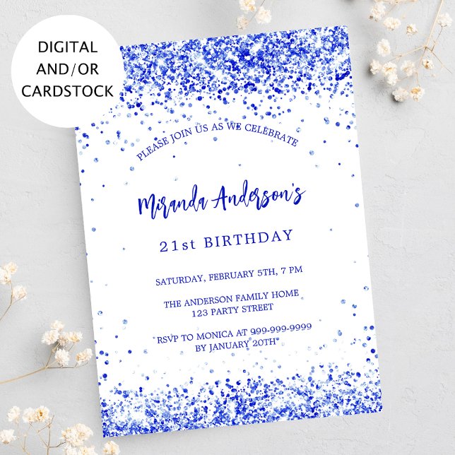 Invitation Anniversaire bleu royal blanc élégant (Créateur téléchargé)