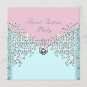 Invitation Anniversaire bleu turquoise de sweet sixteen de
