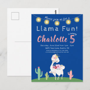 Invitation anniversaire bleue drôle de lama mignon