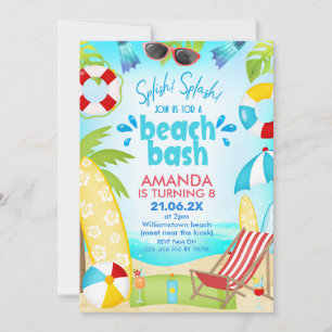 Invitation Anniversaire Blue Red Summer Beach Bash