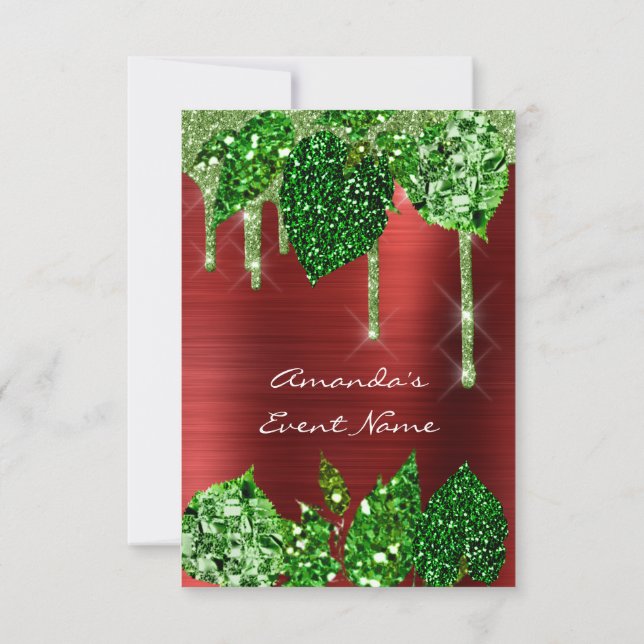 Invitation Anniversaire Bois Rustique  Gouttes Rouges Vertes  (Dos)