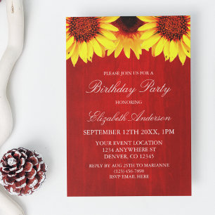 Invitation Anniversaire Bois Rustique Tournesol