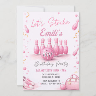 Invitation Anniversaire Bowling Filles Rose Personnel