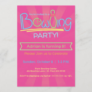 Invitation Anniversaire Bowling Party-Rose