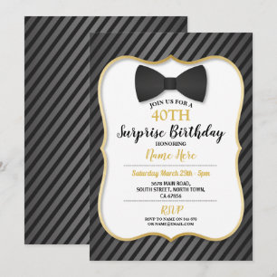 Invitation Anniversaire Bowtie Black Cravate Mens Femmes Or