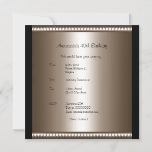 Invitation Anniversaire Bronze Noir Rose Arc