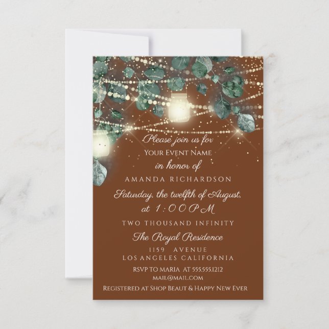Invitation Anniversaire Brown Jar Lumière or rustique Mint (Devant)
