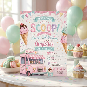 Invitation Anniversaire Camion de Glace Pastel