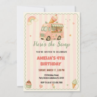 Invitation Anniversaire Camion de Glace Rose Mignon Aquarelle