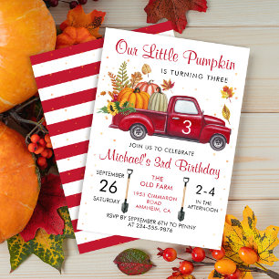 Invitation Anniversaire Camion Rouge Feuilles Citrouille Auto