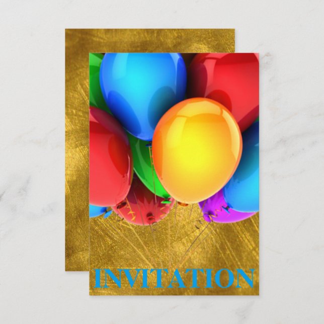 Invitation Anniversaire Carnaval Ballons Or (Devant / Derrière)