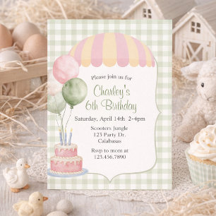 Invitation Anniversaire Carnaval Pastel Vintage Gingham