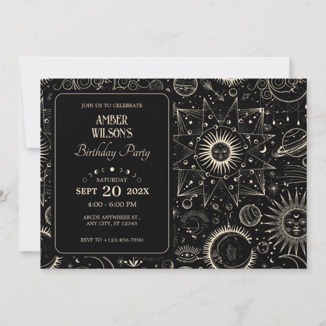Invitation Anniversaire céleste de boho astrologie magique (Devant)