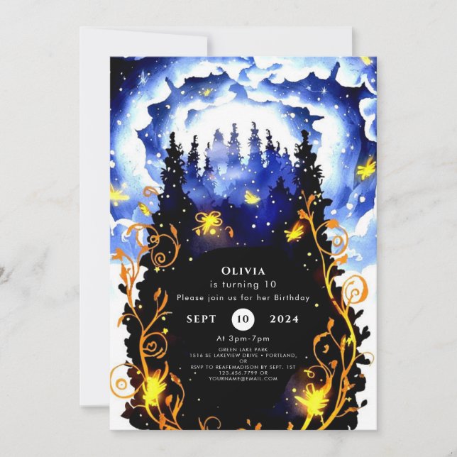 Invitation Anniversaire céleste de la forêt lunaire (Devant)
