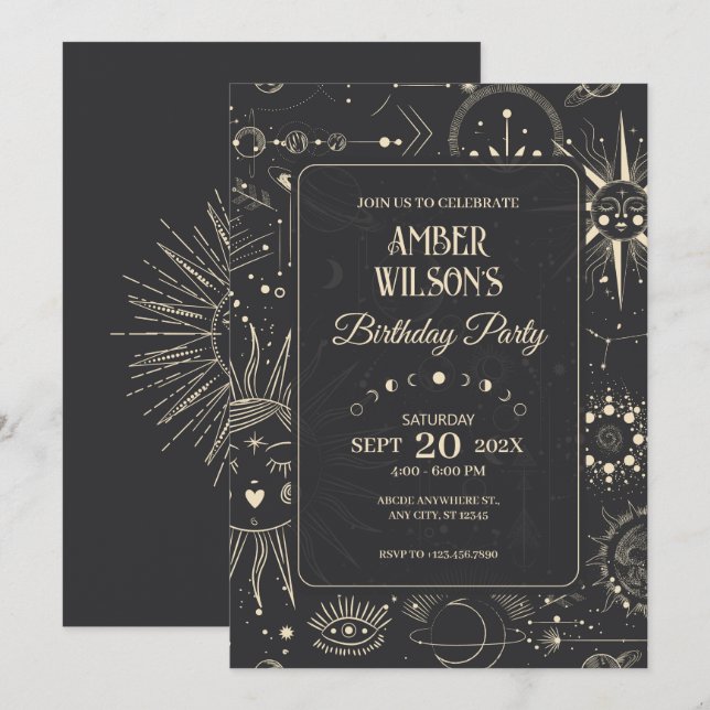 Invitation Anniversaire céleste de l'astrologie bohème (Devant / Derrière)