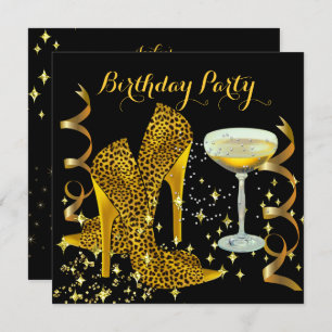 Invitation Anniversaire Champagne Gold Leopard Heels