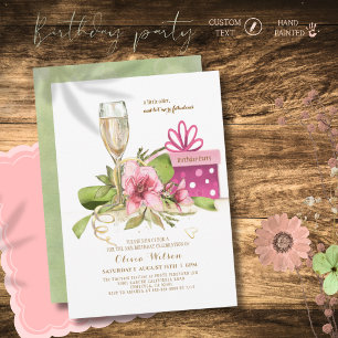 Invitation Anniversaire Champagne Magnolia Rose Aq
