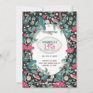 Invitation Anniversaire Champignon Cottagecore Vintage Noir