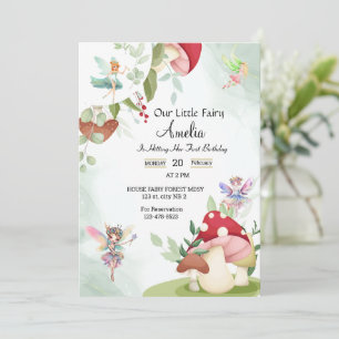 Invitation anniversaire champignon fée forêt aquarelle