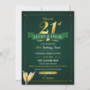 Invitation Anniversaire chanceux et légal 21 ans paillettes v