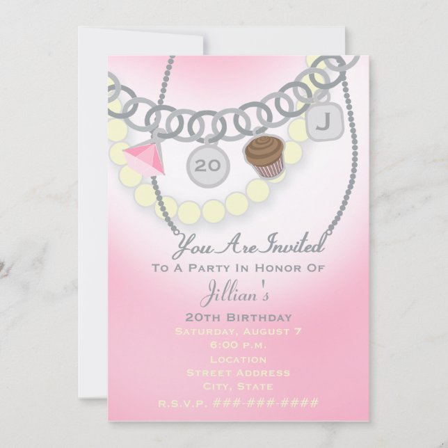Invitation Anniversaire Charm Bracelet & Perles Bijoux Invita (Devant)